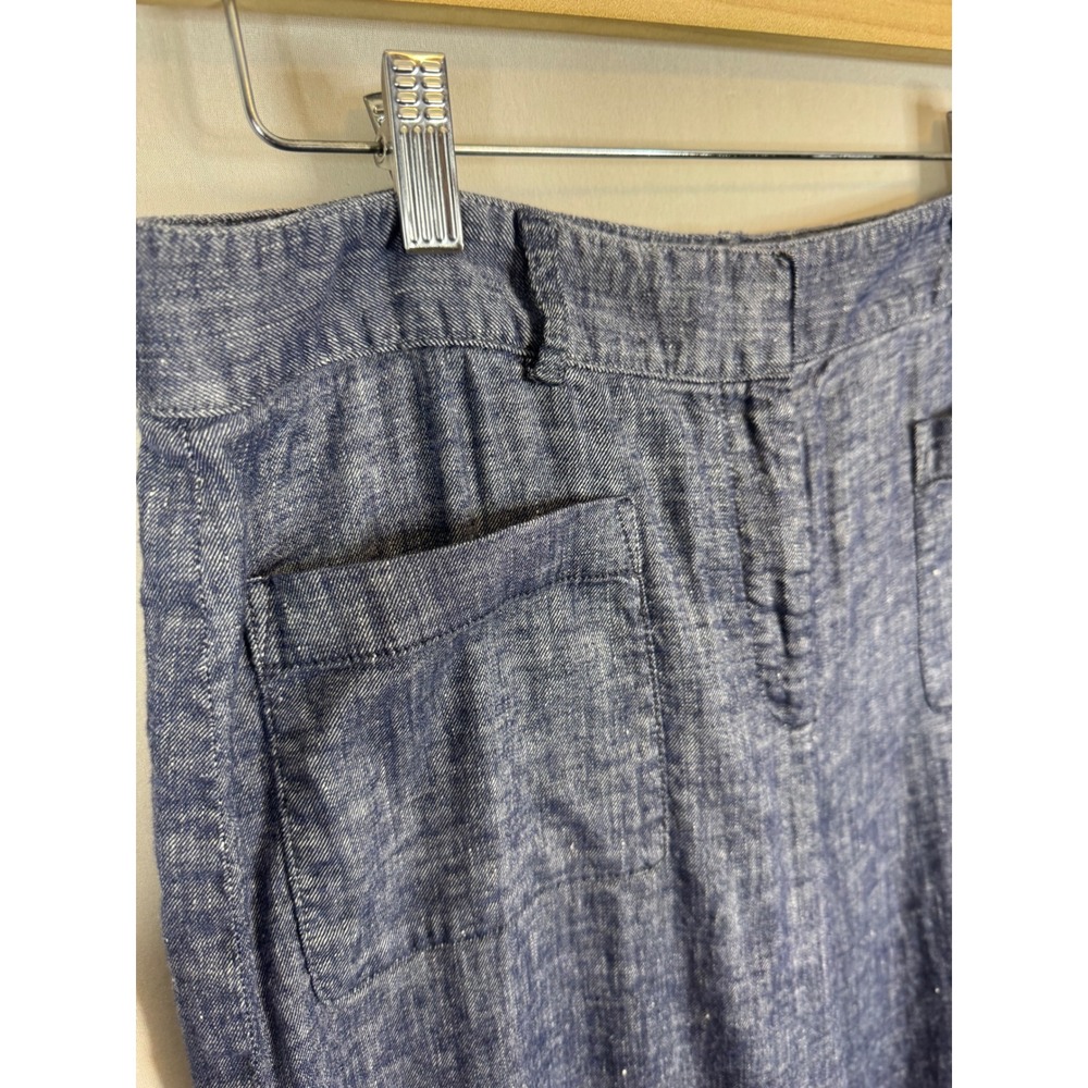 Theory Lindale Tierra Wash Linen Blend Wide Leg Crop Pants Blue Size 8 - Picture 3 of 9